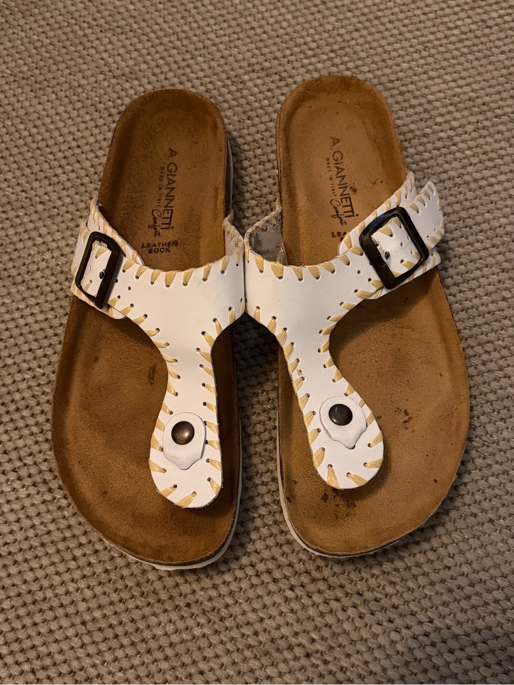 A. Giannetti White Buckle Thong Sandals